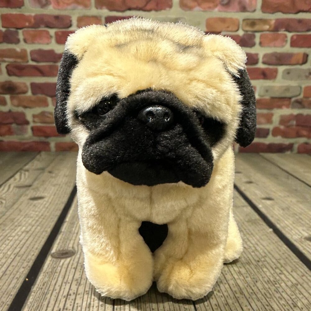 10” Pug Stuffed Animal Plush Toy, Soft Realistic Pug Dog Plush, Cute Puppy Decor